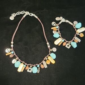 Brighton Silver and Turquoise Charm Necklace Set